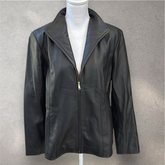 Cole Haan Women’s Wing Collar Leather Jacket - Picture 3 of 16